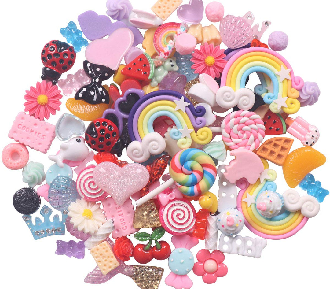 50Pieces Mix Flat Backs Resin Embellishments Scrapbooking Supplies DIY Crafts Applique Flatback Embellishments Art Decorations Slime Charms