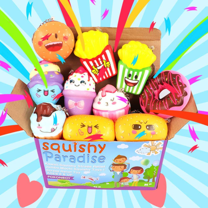 Squishies Donut Squishy Toys, 14 Pack Food Squishies Kawaii Cute Donuts &amp; Ice Cream &amp; Pizza Slow Rising Creamy Scent Stress Relif Squishies Pack Party Favors Decorative with Key Chain