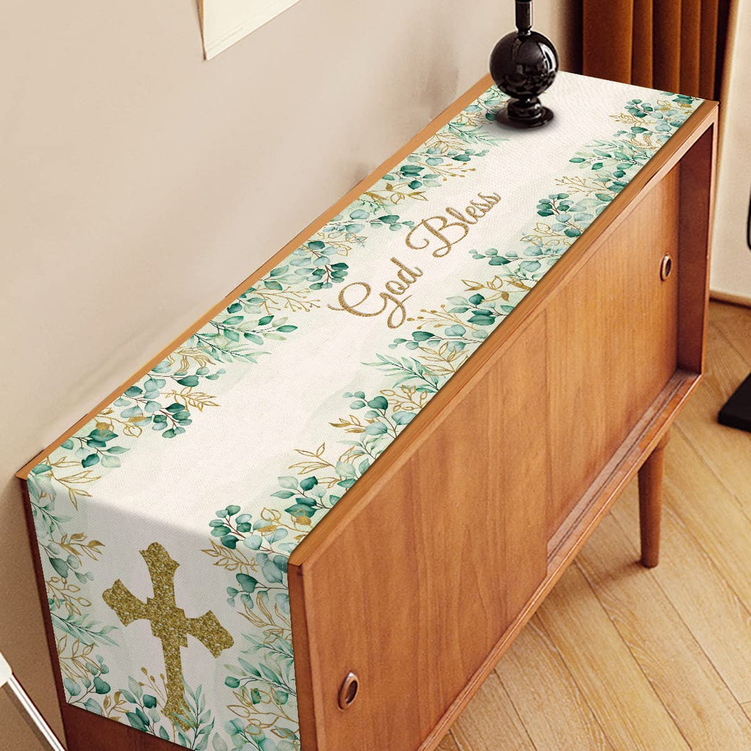 Nepnuser God Bless Table Runner First Holy Communion Ba