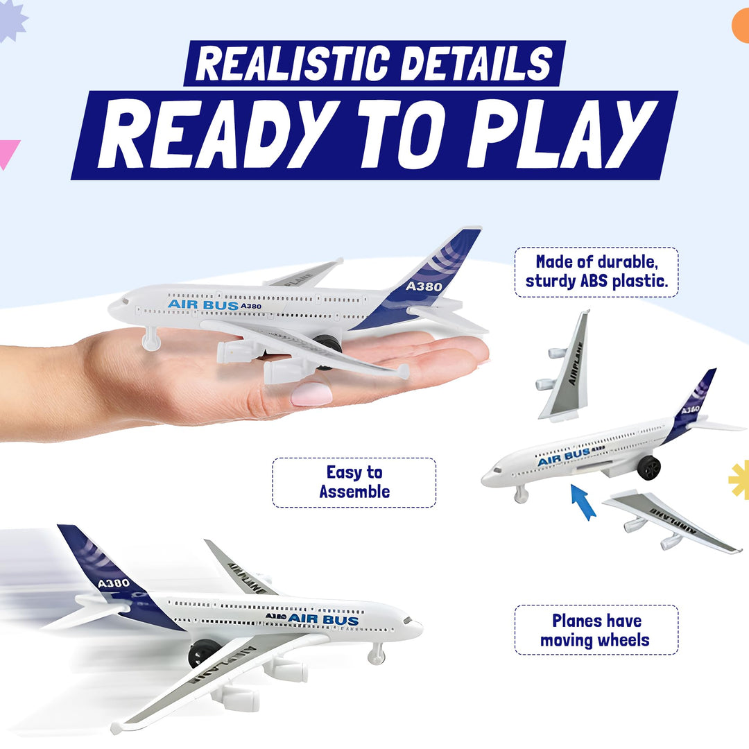 57 PCS Commercial Airport Playset with Airplane Toys, Play Vehicles, Fire Trucks, Police Cars &amp; Figures, and Accessories in Storage Bucket for Kids Imaginative Play