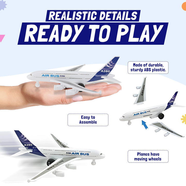 57 PCS Commercial Airport Playset with Airplane Toys, Play Vehicles, Fire Trucks, Police Cars &amp; Figures, and Accessories in Storage Bucket for Kids Imaginative Play