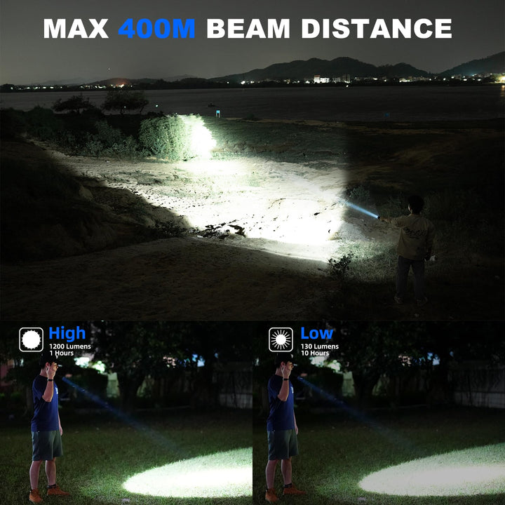 Rechargeable Flashlights High Lumens, 1200 Lumens Super Bright Handheld Flashlight, LED Tactical Flash Light with 4 Modes &amp; Waterproof for Outdoor, Camping, Home, Emergency, Hiking, Camper Gear