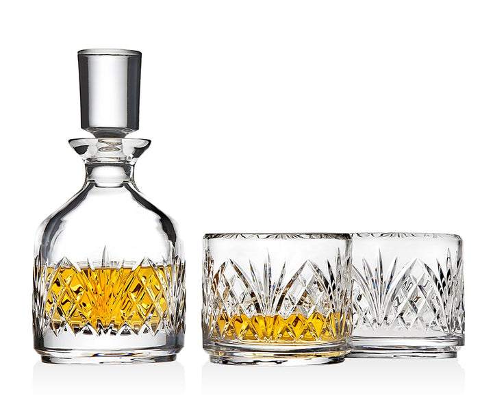 Stackable Whiskey Decanter and Whisky Glasses Dublin 3 pc set, for Liquor Scotch Bourbon or Wine