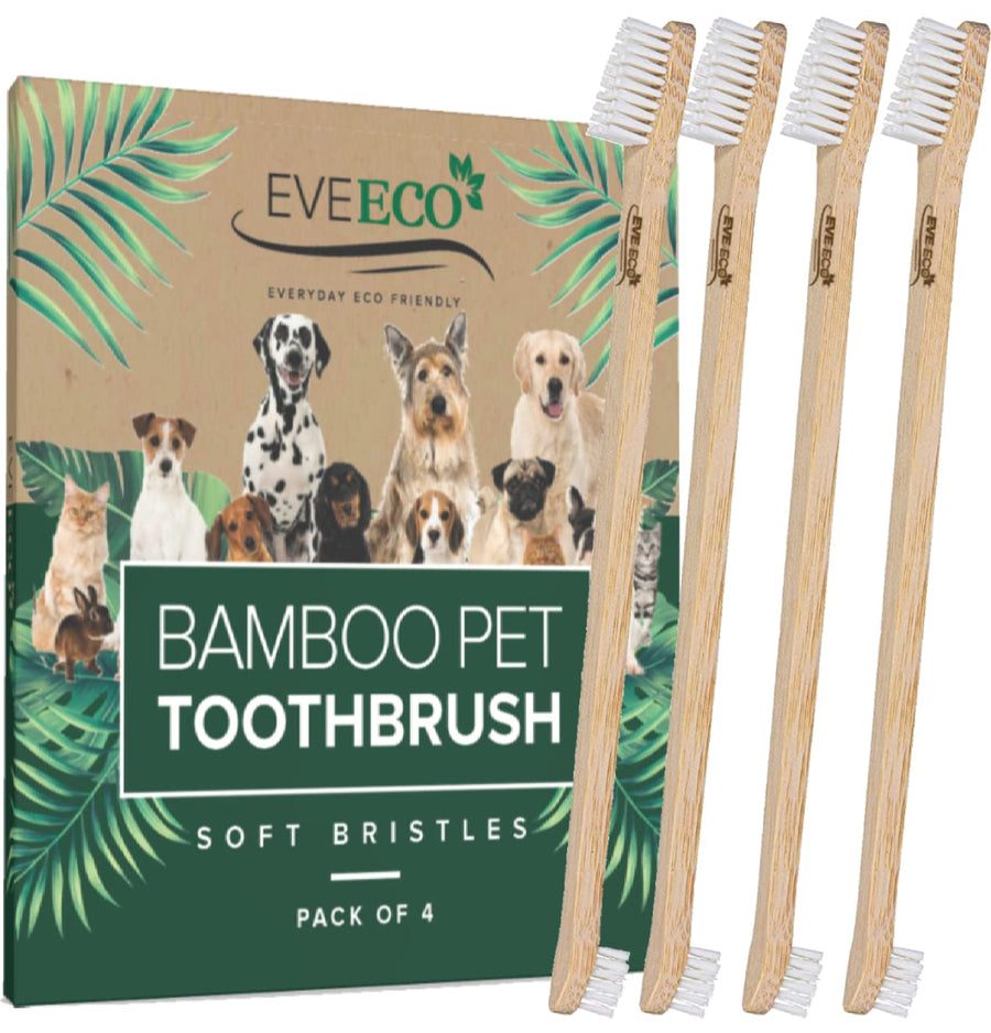 4-Pack Bamboo Dog & Pet Toothbrushes - 2 Brush Head