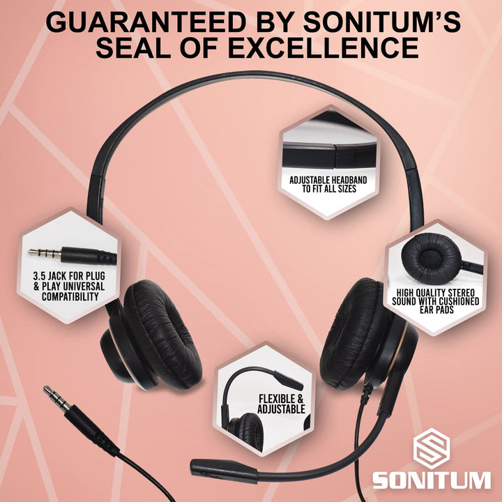 Sonitum Headset with Microphone - Noise Canceling Compu