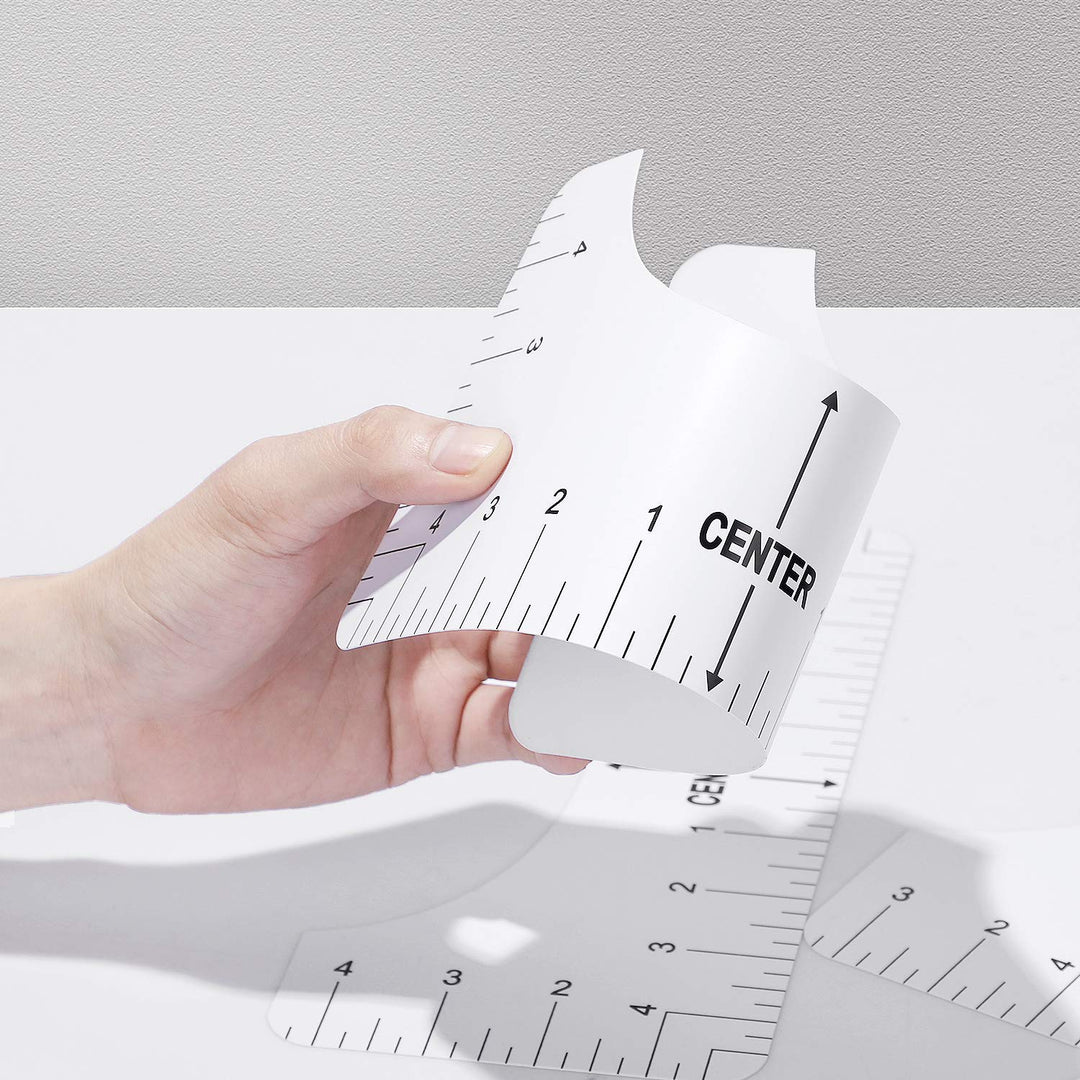 8 Pack T Shirt Alignment Ruler with 1 Piece Measuring Ruler, Craft Ruler with Guide Tool for Making Fashion Center Design, Adult Youth Toddler Infant