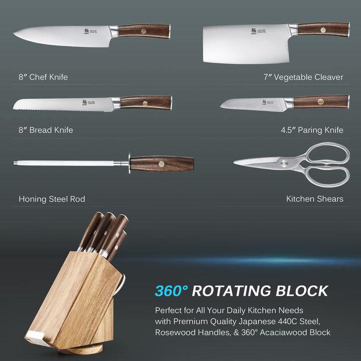 5 Inch Utility Knife - Daimyo Series - Multipurpose Chef Knife with Ergonomic Rosewood Handle, &amp; Mosaic Pin - Japanese 440C Stainless Steel Kitchen Knife with Sheath &amp; Case