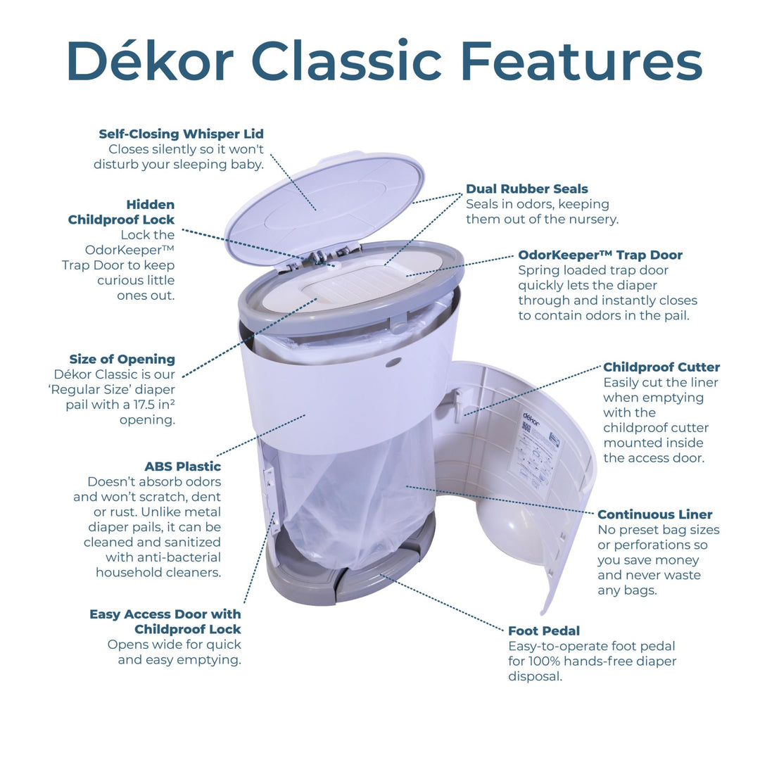 Diaper Dekor Classic Diaper Pail Gift Set – White | Comes with up to a Year's Supply Worth of Diaper Dekor Refills!
