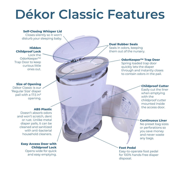 Diaper Dekor Classic Diaper Pail Gift Set – White | Comes with up to a Year's Supply Worth of Diaper Dekor Refills!