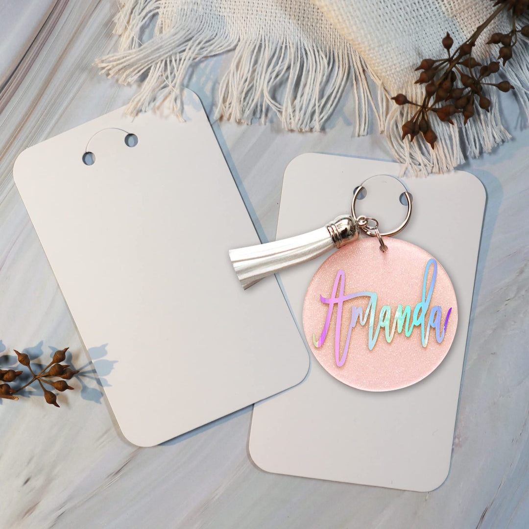 100 Pcs Keychain Display Cards with Self-Sealing Bags, 3&#39;&#39; x 4.7&#39;&#39; Keychain Cards Holder for Display Keyring Cards Jewelry Packaging Supplies (White)
