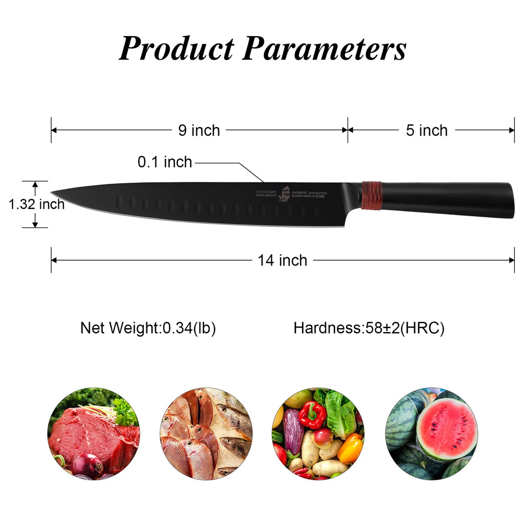 Slicing Knife 9 - Ultra Sharp Granton BBQ Carving Knives - HC Japanese AUS-8 Stainless Steel - Comfortable Pakkawood Handle with Sheath &amp; Luxurious Gift Box - Dark Knight Series