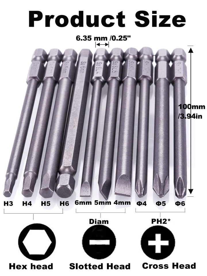 Rocaris 10pcs 1/4 Inch Hex Shank Long Magnetic Screwdri