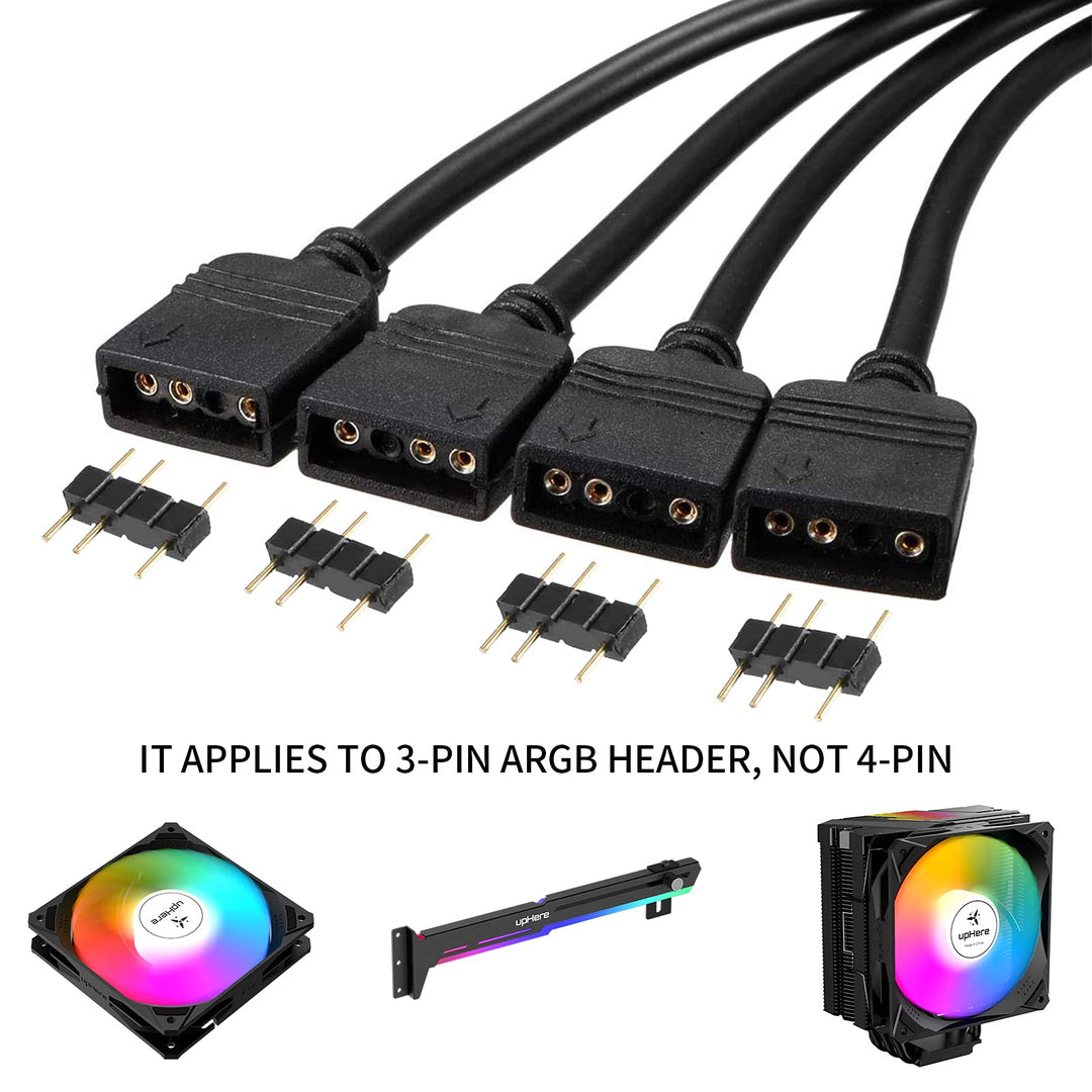5V 3Pin Addressable RGB 1 to 4 Splitter Cable,Y-shaped Fan and Pc Led Strip Extension Cable,LED strip and ARGB fan connector,equipped with 4 male pins,53ARGB(1-pack)