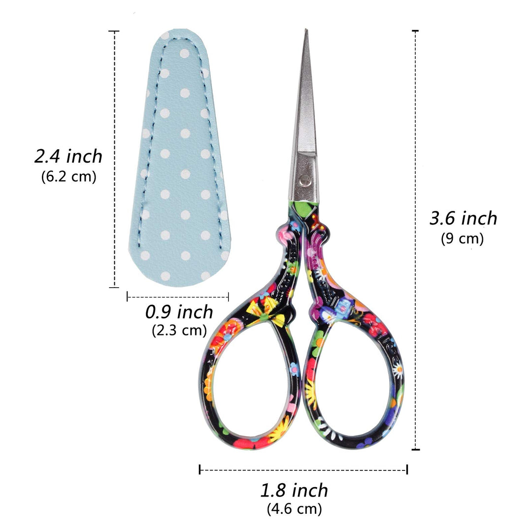 Sewing scissors sharp scissors Embroidery Scissors Crafting Threading Scissors with Leather Scissors Cover for Needlework Craft Art Work Manual Sewing Handicraft DIY Tool Black Flower