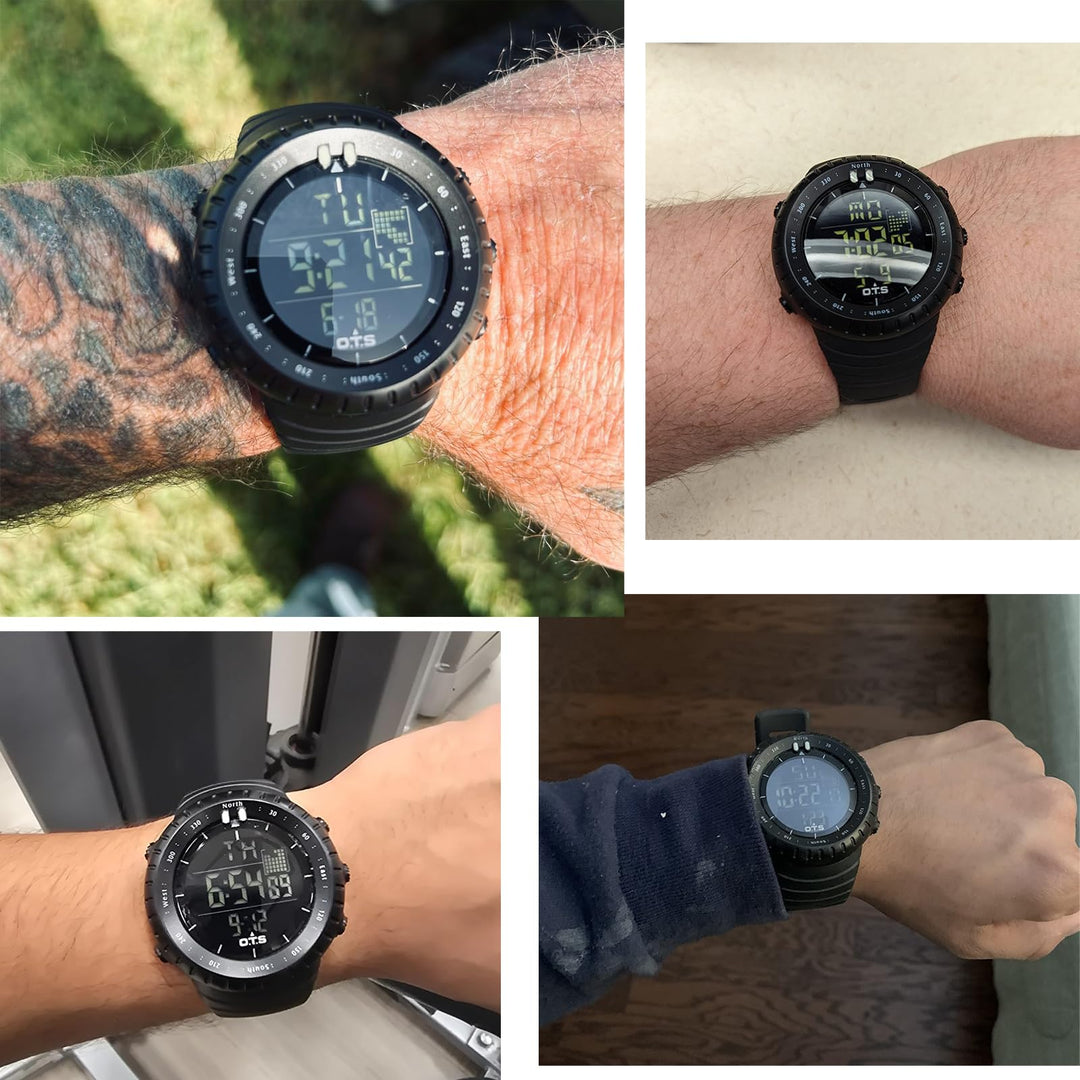 Men&#39;s Digital Sports Watch Waterproof Tactical Watch with LED Backlight Watch for Men (Black)