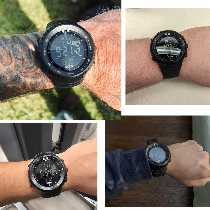 Men&#39;s Digital Sports Watch Waterproof Tactical Watch with LED Backlight Watch for Men (Black)