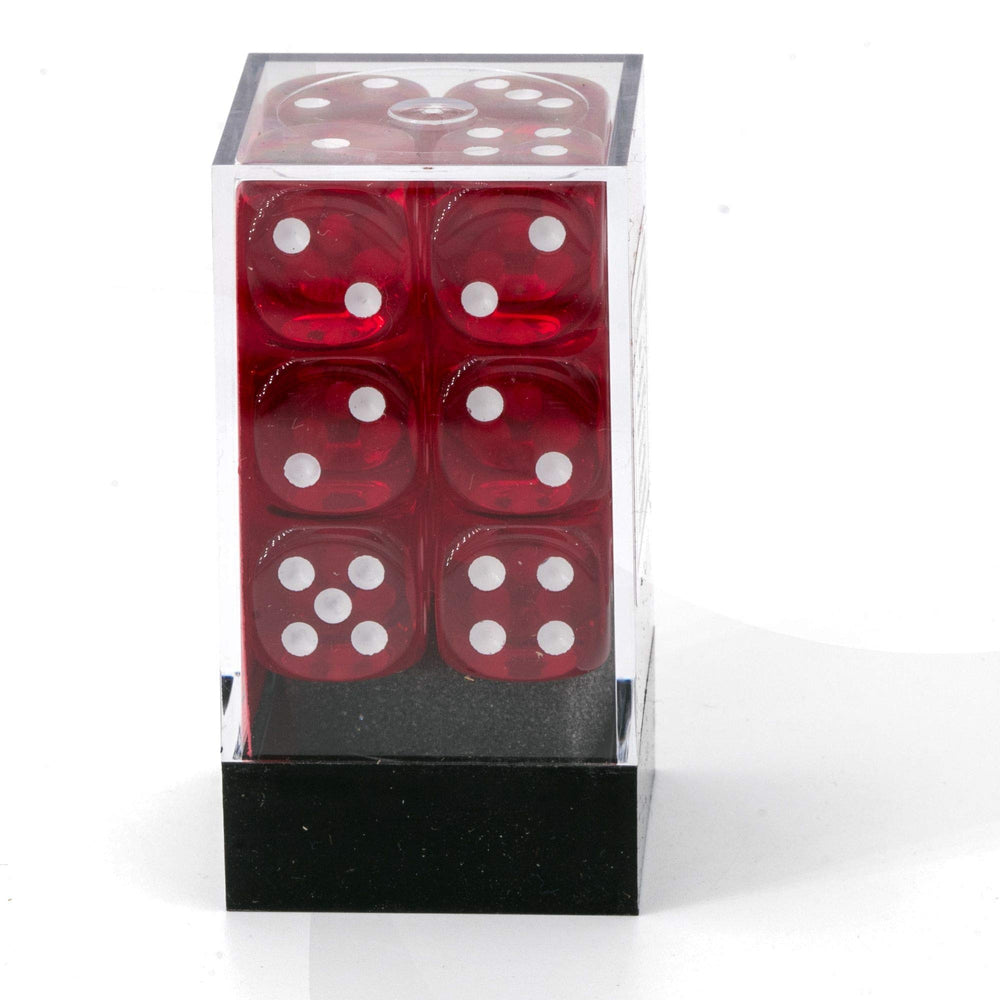 Chessex Translucent 16mm d6 Red w/White Dice Block 12 p