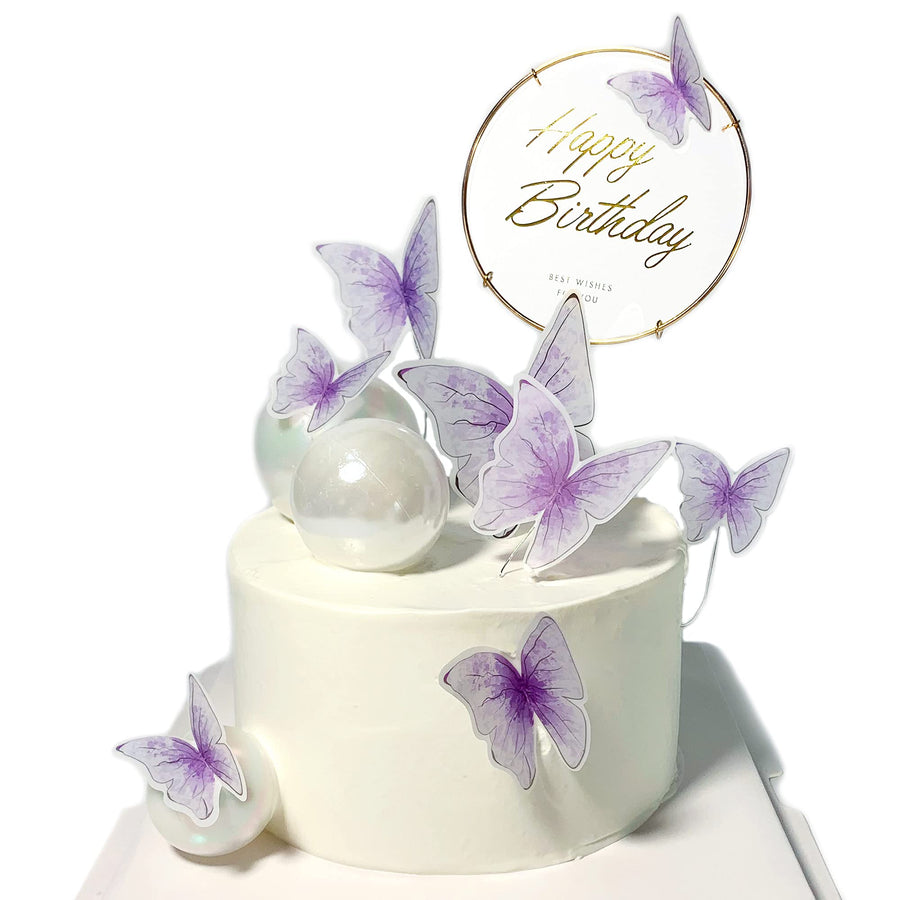 11-Pieces Purple Butterfly Cake Toppers Happy Birthday Metal Gold Happy Birthday Cake Topper Butterfly Birthday Cake Decorations Cake Butterfly Party Decorations