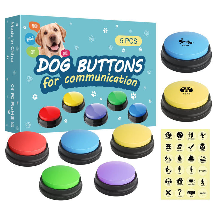 5 Pack-Dog Buttons for Communication Starter Pack,  ,Training Pet to Speaking Buttons,Speech Buttons with Words Voice Record Buttons,Push Buttons to Talk-Dog Gifts&Stuff
