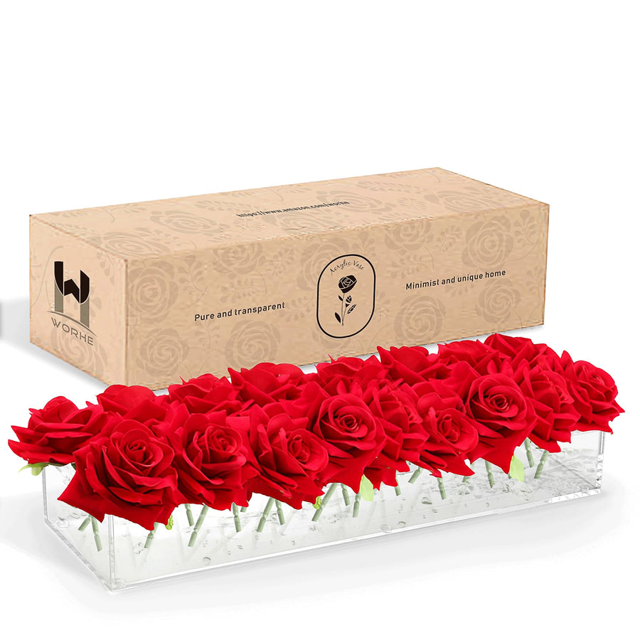 Flower Vase Clear Acrylic Long Rectangular 15.7 Inches Floral Arrangements Decorative Centerpiece for Wedding Dining Table Decor Acrylic Vase for Home Decoration (CH450)