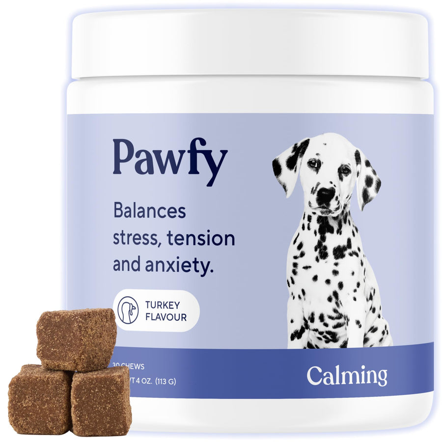 Calming Chews for Dogs | Natural Dog Calming Chews - Supports Relaxation and Calm Behavior | Helps with Thunder, Separation, Chewing & Barking | Soothing Aid for Fireworks - 30 Turkey Treats