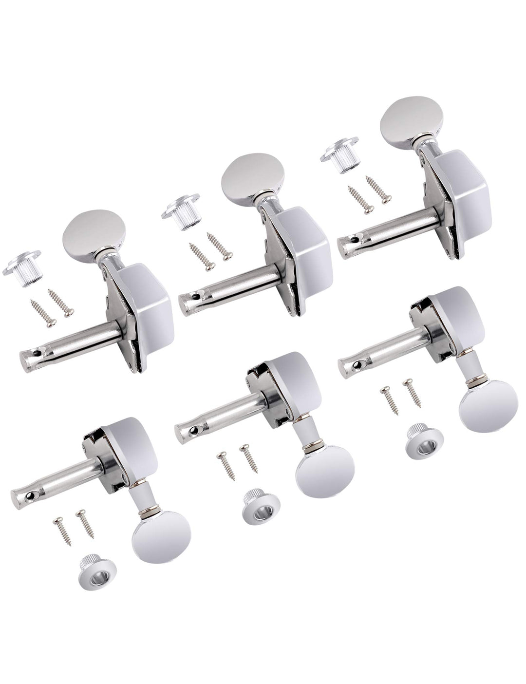 Guitar String Tuning Pegs Semiclosed Machine Heads Tuners Tuning Keys Oval Button 3 Left 3 Right for Electric Guitar or Acoustic Guitar Chrome.