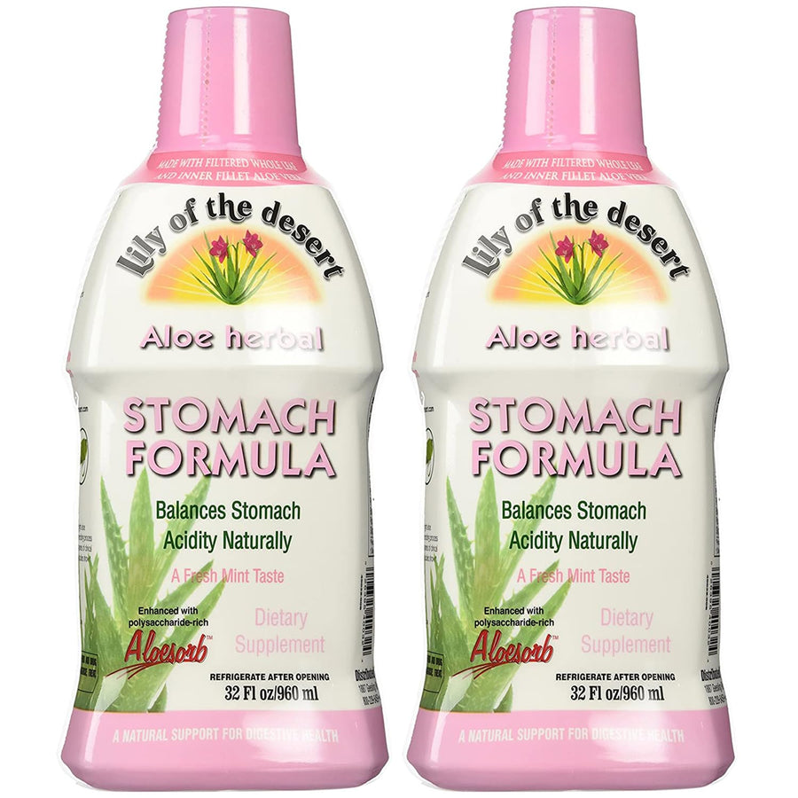Stomach Formula, Organic Aloe Vera Juice with Slippery Elm, Chamomile, Peppermint, and Ginger for Gut Health, Acid Reflux, Heartburn Relief, 32 Oz (Pack of 2)