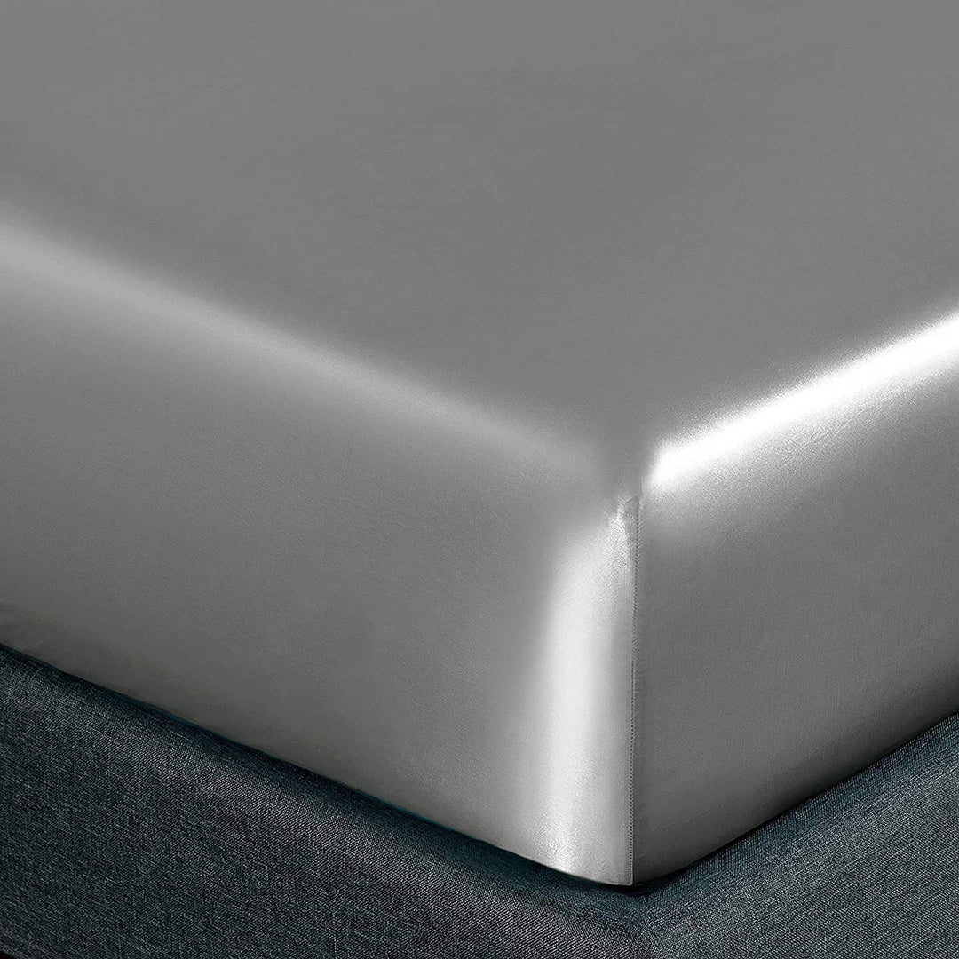 Homiest Light Grey Satin Fitted Sheet King Size Fitted 