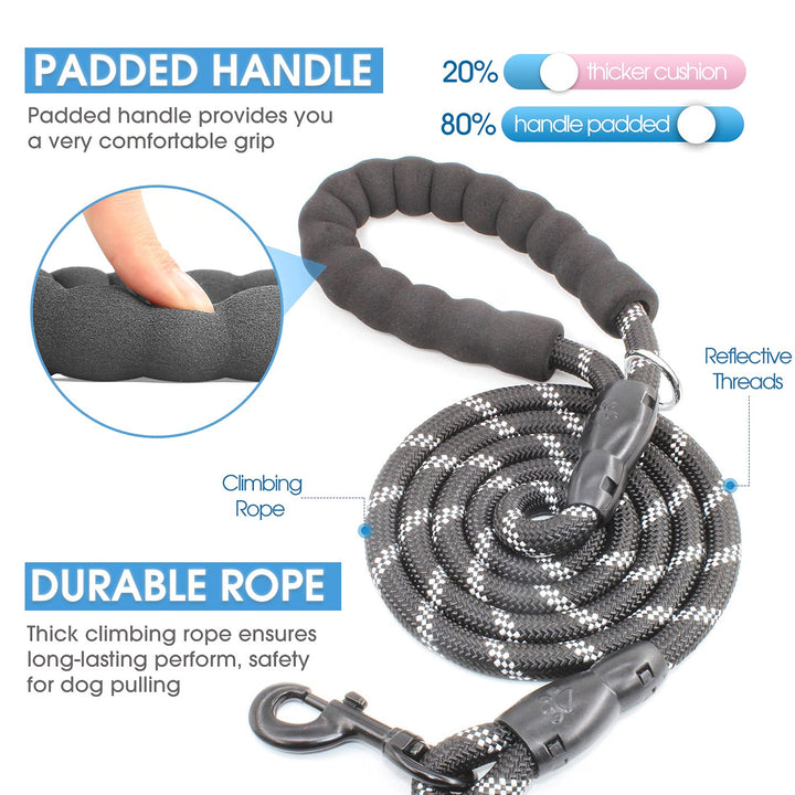 2/4/5/6 FT Dog Leash with Comfortable Padded Handle and Highly Reflective Threads for Small Medium and Large Dogs (6FT-1/2&#39;&#39;, Black)