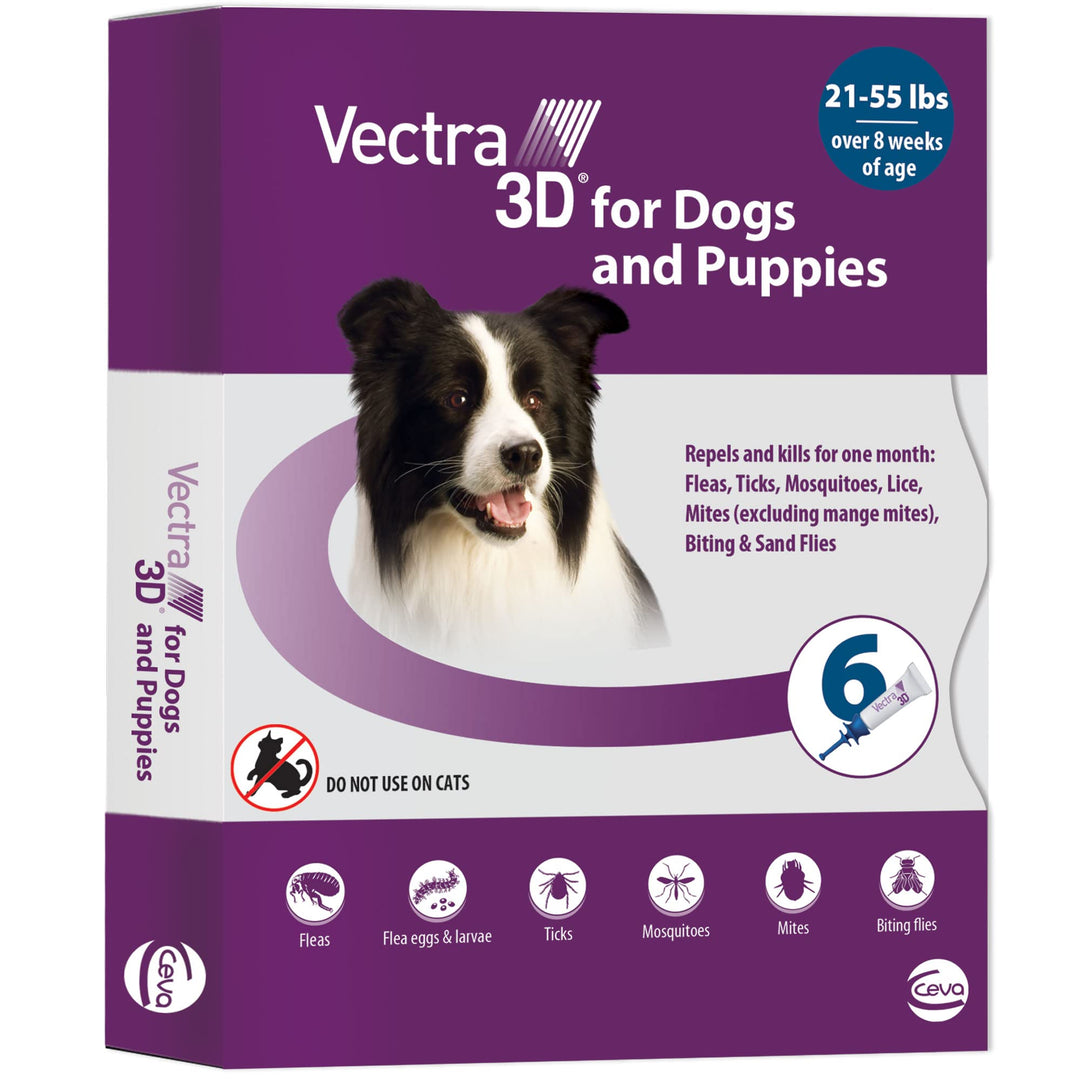 Vectra 3D for Dogs Flea, Tick &amp; Mosquito Treatment &amp; Prevention for Medium Dogs (21 – 55 lbs), 6 Month Supply