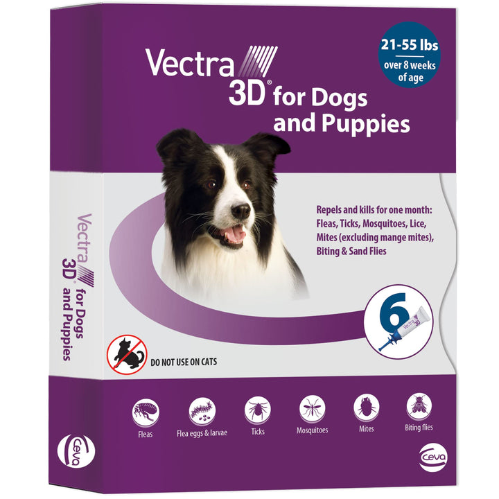 Vectra 3D for Dogs Flea, Tick &amp; Mosquito Treatment &amp; Prevention for Medium Dogs (21 – 55 lbs), 6 Month Supply
