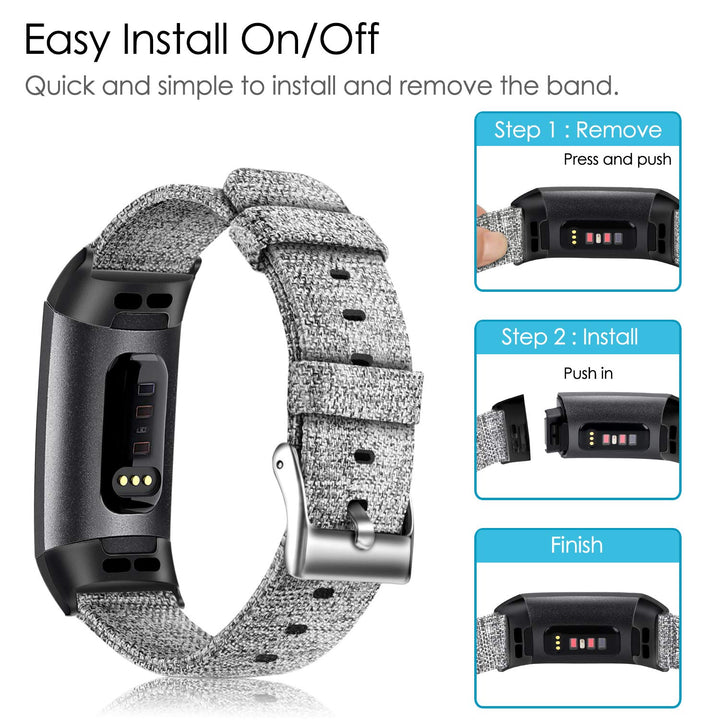 Woven Bands Compatible with Fitbit Charge 4 / Fitbit Charge 3, Soft Nylon Fabric Adjustable Sport Wrist Band Replacement Strap Compatible with Charge 3 SE Fitness Activity Tracker, Grey