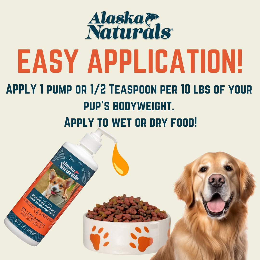 Wild Alaskan Salmon Fish Oil Supplement for Dogs Skin and Coat with EPA DHA Omega 3 Fatty Acids Liquid Food Topper 32 oz. Pump