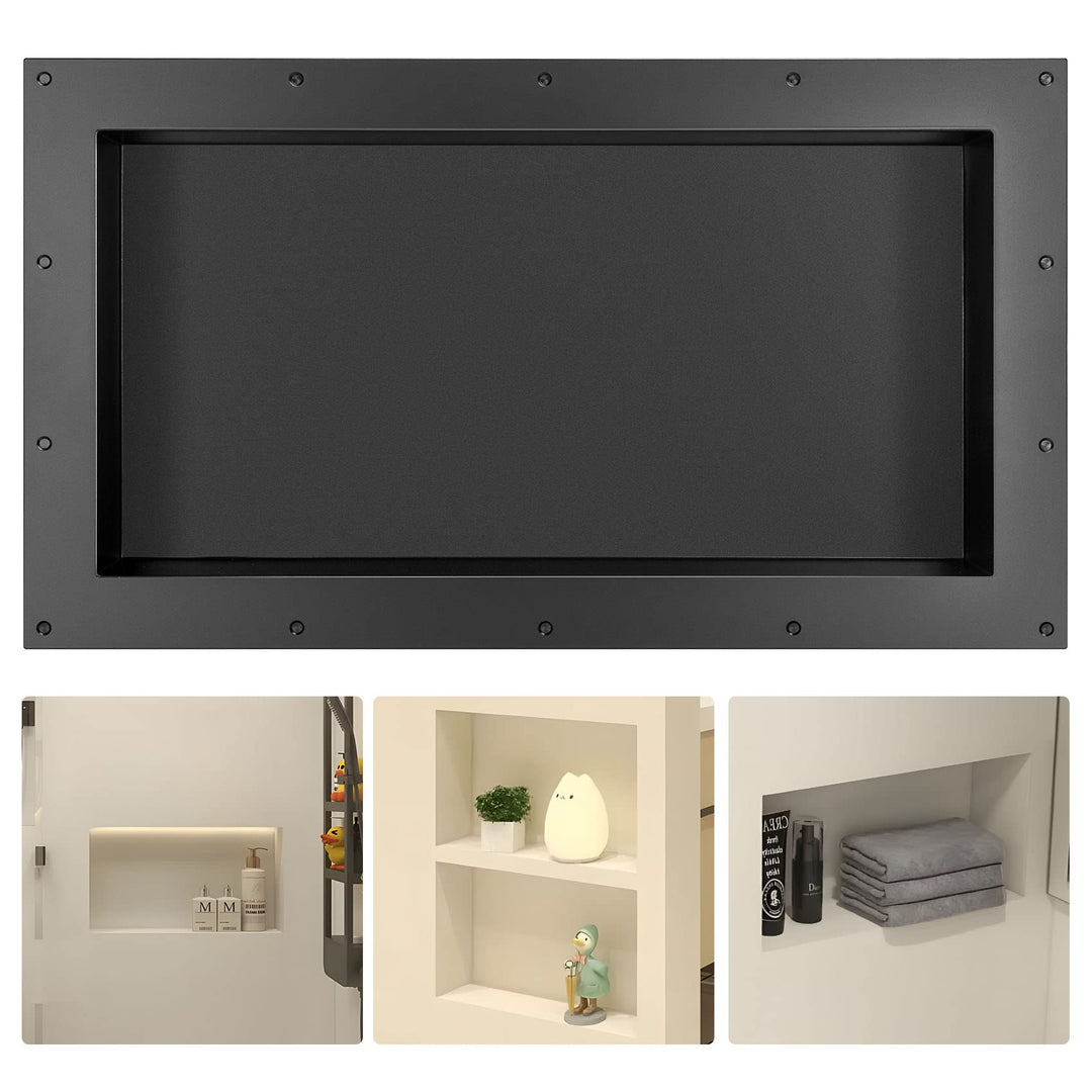 Shower Niche Ready for Tile 16 x 28, Single Shelf Niche Shower Tile Ready Niche for Shower Bathroom Storage Niche Tile Recessed Shower Shelf, Black