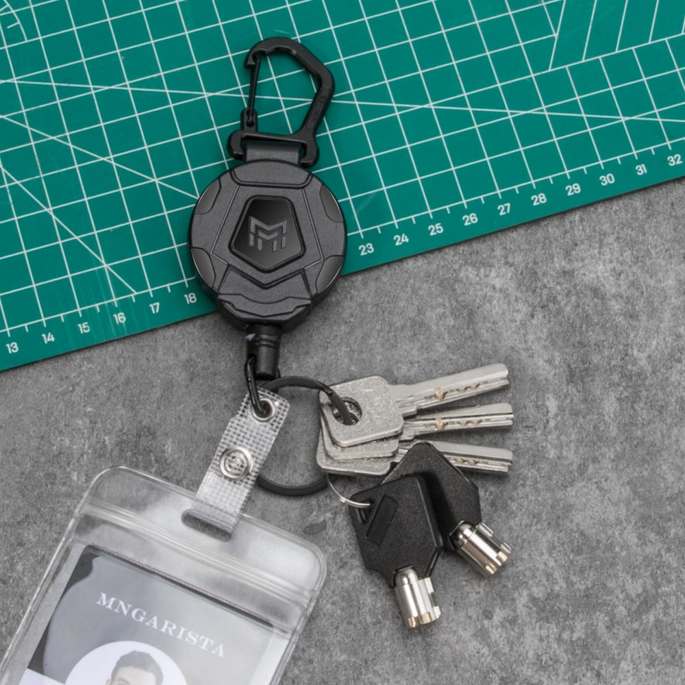 Retractable Keychain, Heavy Duty Carabiner Badge Holder, Tactical ID Badge Reel with 31.5” Steel Retractable Cord, 8.0 oz