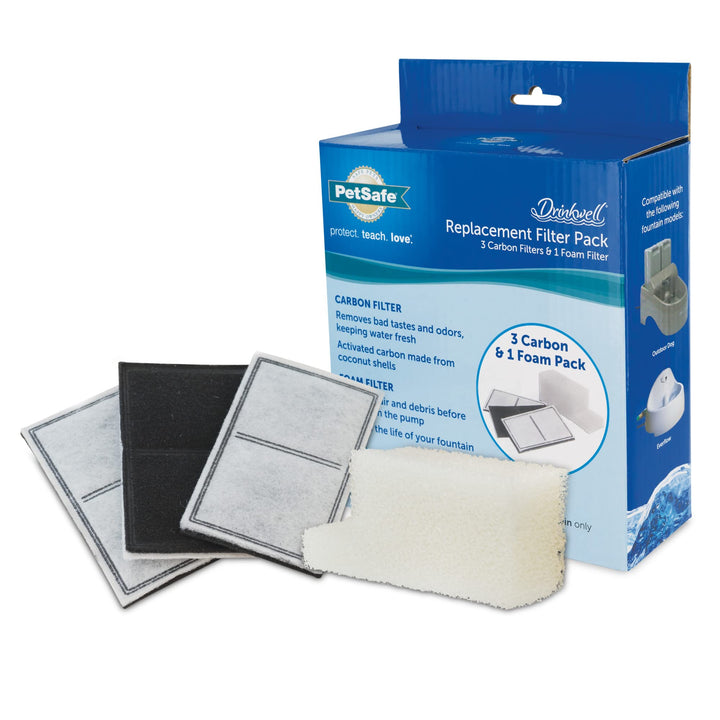Drinkwell Replacement Filter Pack for Outdoor Dog Water Fountain, 3 Carbon Filters &amp; 1 Foam Filter