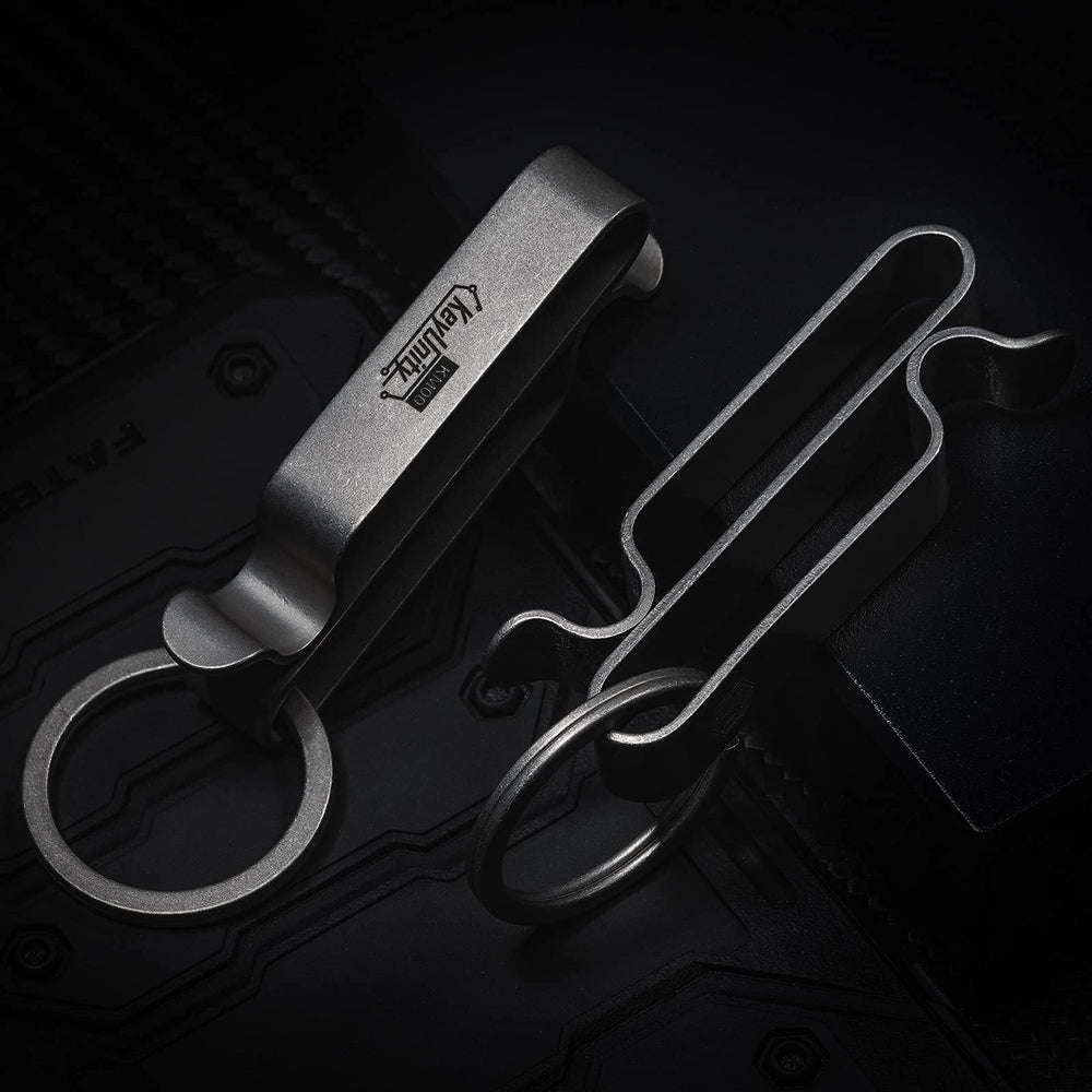 KM00 Titanium Belt Loop Keychain Clip Double Side Quick Release Key Holder with Detachable Key Ring (Stonewashed)