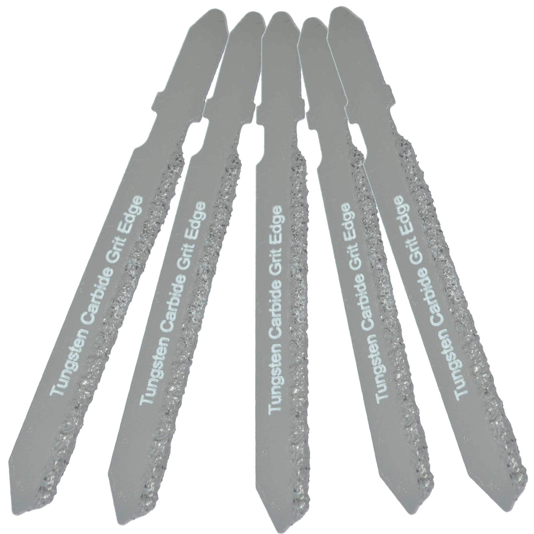 T Shank Carbide Jigsaw Blade Set 5 Fiberglass Carbide Grit Jigsaw Blades for Drywall Tools for Hardie Siding Jigsaw Blades New Strong Steel T Shank Jigsaw Blades Set for Low Density Ceramic Tile