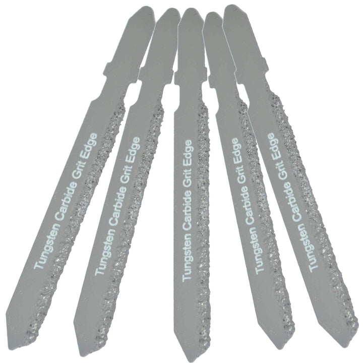 T Shank Carbide Jigsaw Blade Set 5 Fiberglass Carbide Grit Jigsaw Blades for Drywall Tools for Hardie Siding Jigsaw Blades New Strong Steel T Shank Jigsaw Blades Set for Low Density Ceramic Tile