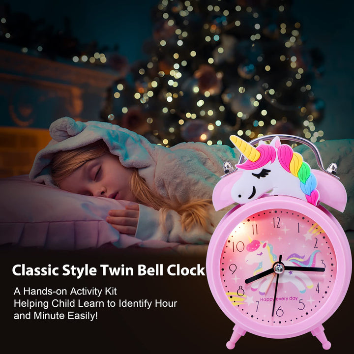 Unicorn Alarm Clock for Girls Kids, Cute Bedroom Decoration, Non Ticking Silent Second Hand, w/Backlight Super Loud Twin Bell, for Kids Toddlers Unicorn Gifts 1