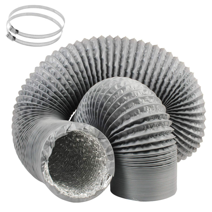4 Inch Gray Duct Hose by 12 Feet, Flexible 4-Layers Aluminum Dryer Vent Tube Transition Duct Air Hose with 2 Screw Clamps Great for HVAC Duct, Clothes Dryer Duct, Air Duct