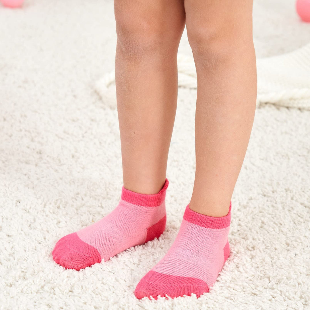Baby Girls Non Slip Grip Ankle Socks with Non Skid Soles for Infants Toddlers Kids, 12 Pairs, Pink Pop, 6-12 Months