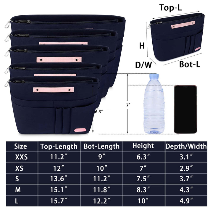 Purse Organizer Insert for Handbags,Tote Bag Organizer Insert Zipper Bag for Women, Handbag Organizer Inside Liner with 15 Pockets, Blue