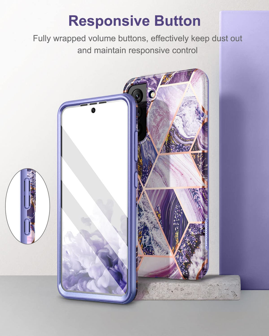 Marble Case for Samsung Galaxy S21 FE, [Built-in Screen Protector] Full-Body Protection Shockproof Rugged Silicone TPU Bumper Protective Cover for Galaxy S21 FE 5G 6.4 Inch (Purple Lavender)