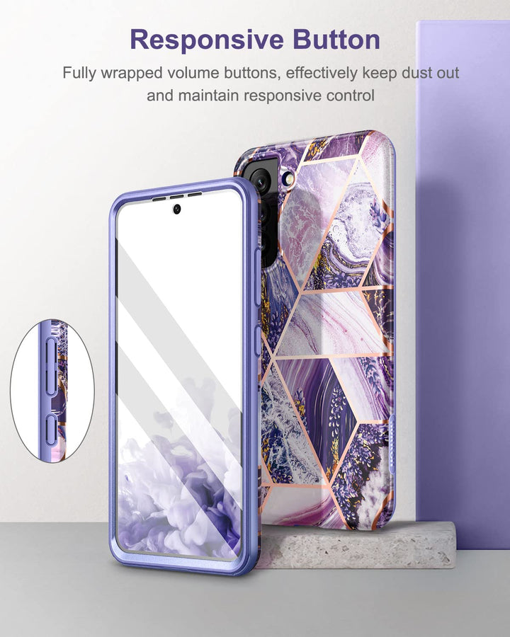 Marble Case for Samsung Galaxy S21 FE, [Built-in Screen Protector] Full-Body Protection Shockproof Rugged Silicone TPU Bumper Protective Cover for Galaxy S21 FE 5G 6.4 Inch (Purple Lavender)