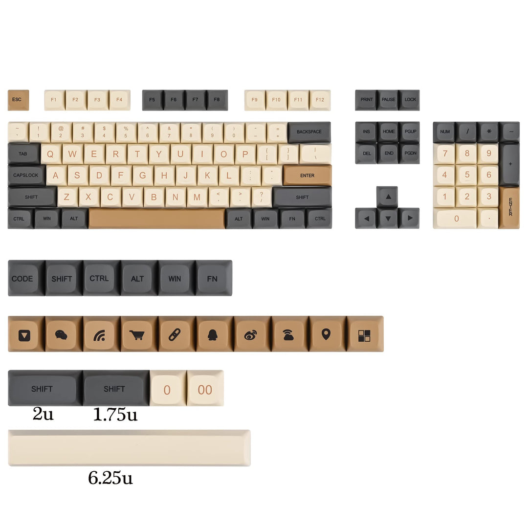 XDA Profile Keycaps 125 Retro PBT Key Cap Cover Set Dye Sublimation ANSI US Layout for Cherry Mx Switch Mechanical Keyboard (XDA/Ember)