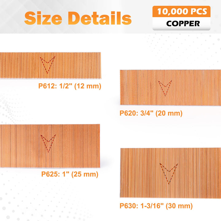 P612 23 Gauge 1/2-inch Length Pinner Nails Pin Nails Headless Pins 10,000 PCS/BOX