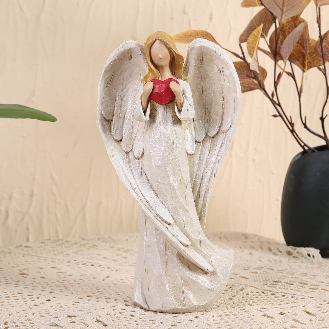 8.9inch Resin Praying Angel Sculpture Figurine for Gifts Home Decoration Praying commemorating Angel Statue, exquisitely Carved and Hand-Painted Characters (with Hear)