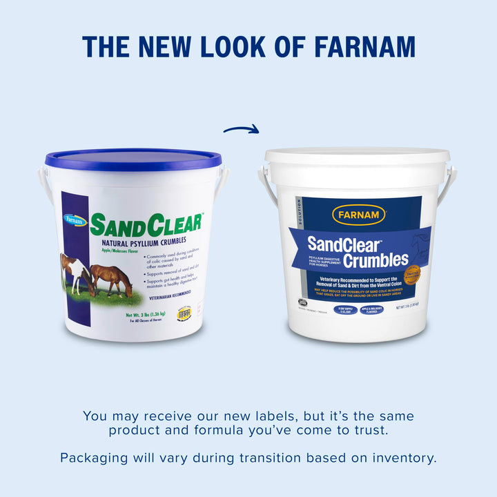 Farnam SandClear Crumbles, Psyllium Digestive Health Supplement for Horses supports the removal of sand and dirt from the ventral colon, 3 lb., 9 day supply