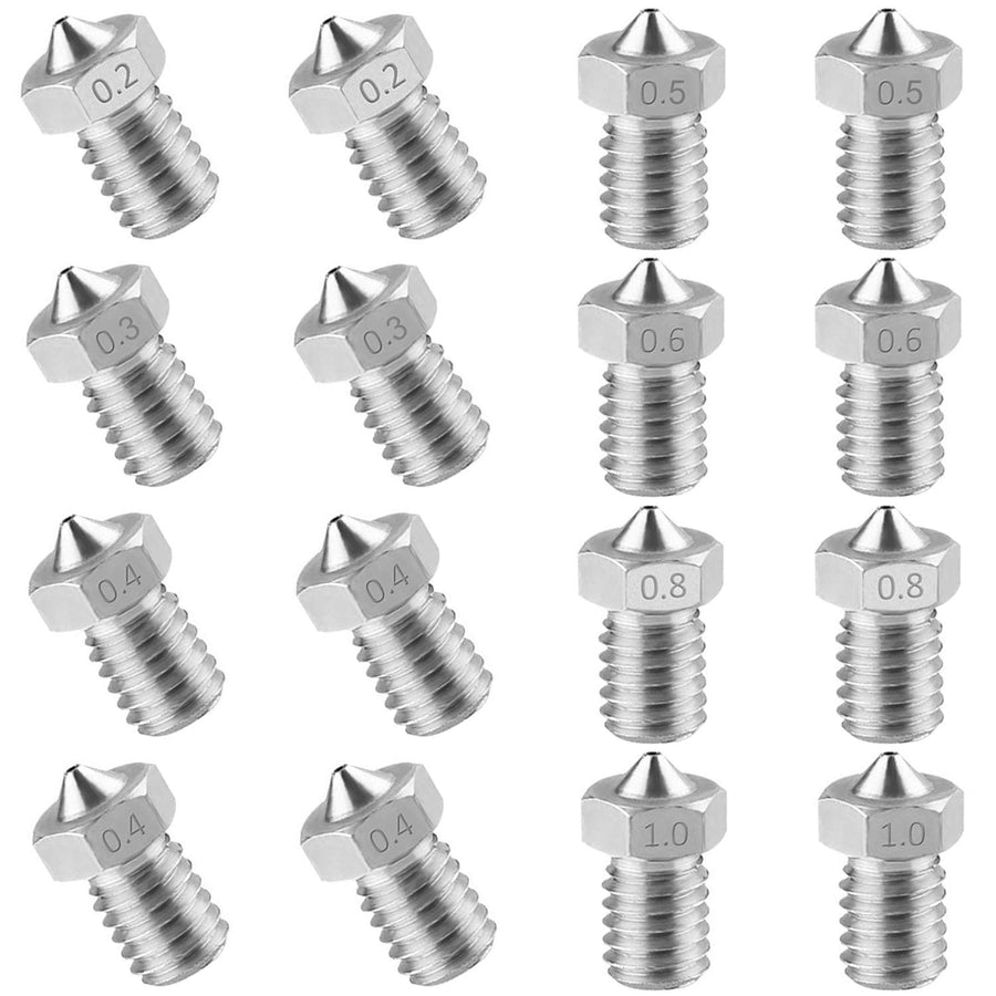 3D Printer Nozzle, ExcelFu 16 Pieces Stainless Steel 3D Printer Nozzles 0.2 mm, 0.3 mm, 0.4 mm, 0.5mm, 0.6 mm, 0.8 mm, 1.0 mm Extruder Nozzle Print Head for E3D Makerbot